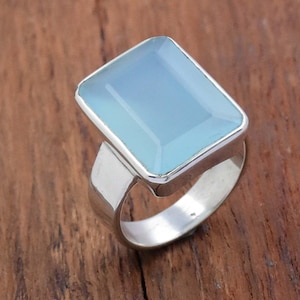 Aqua Chalcedony Ring, 925 Sterling Silver Ring, Handmade Ring, Faceted Gemstone Ring, Women Ring Statement Ring Bohemian Ring Gift For Her