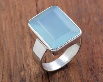 Aqua Chalcedony Ring: Handmade 925 Sterling Silver Statement Ring