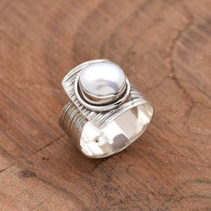 Freshwater Pearl Ring: Handmade 925 Sterling Silver Adjustable Band