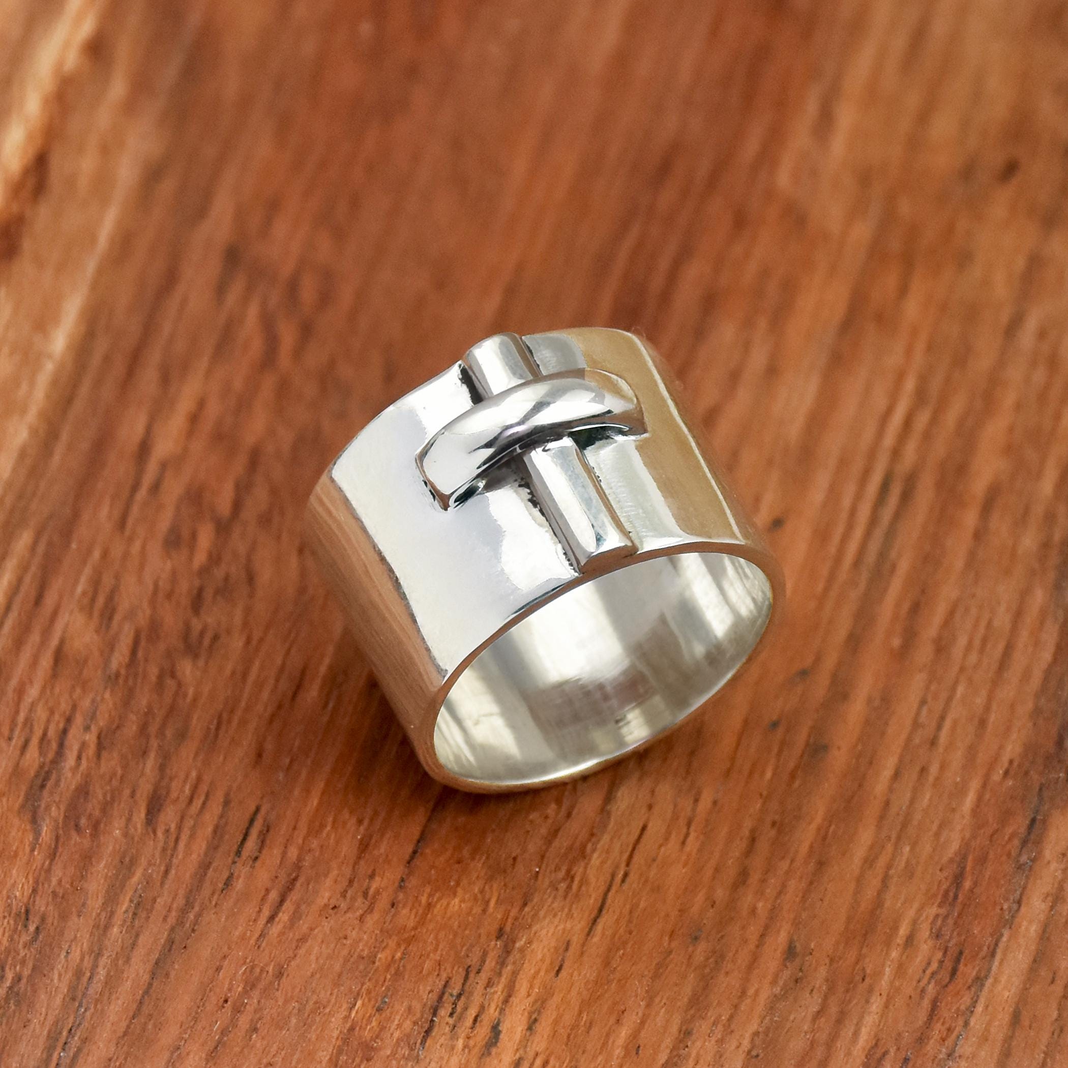 Sterling Silver Cross Ring: Unisex Christian Band, Wide Ring (14mm