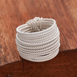 Sterling Silver Twisted Wire Ring: Boho Wraparound Band
