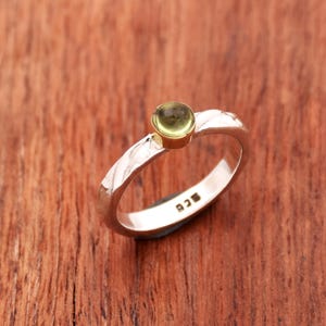 Natural Peridot Sterling Silver Ring: Minimalist Textured Stackable Ring
