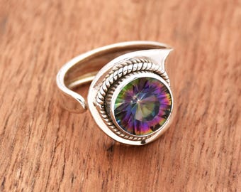 Mystic Topaz Sterling Silver Ring: Rainbow Fire Jewelry
