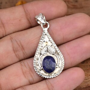 Lapis Lazuli Pendant, 925 Sterling Silver Pendant, Silver Leaf Pendant, Designer Pendant, Nature Inspired Pendant, Birthday Gift for Her