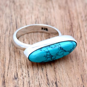 Oval Turquoise Ring: Handmade 925 Sterling Silver Boho Jewelry