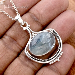 Oval Aquamarine Sterling Silver Necklace - March Birthstone