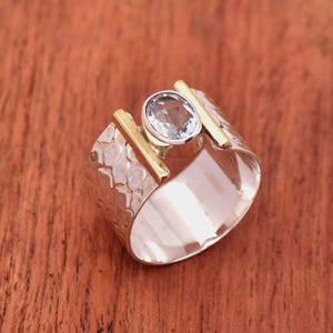 Blue Topaz Gemstone Ring: Handmade 925 Sterling Silver Textured Ring