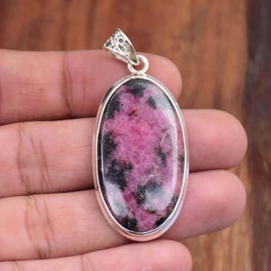 Oval Rhodonite Pendant: Boho 925 Sterling Silver Gemstone