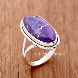 thumbnail image 2 of Natural Purple Copper Turquoise & 925 Sterling Silver Cuff Bracelet – Oval Gemstone, Adjustable & Stackable, Handmade 2 of 5