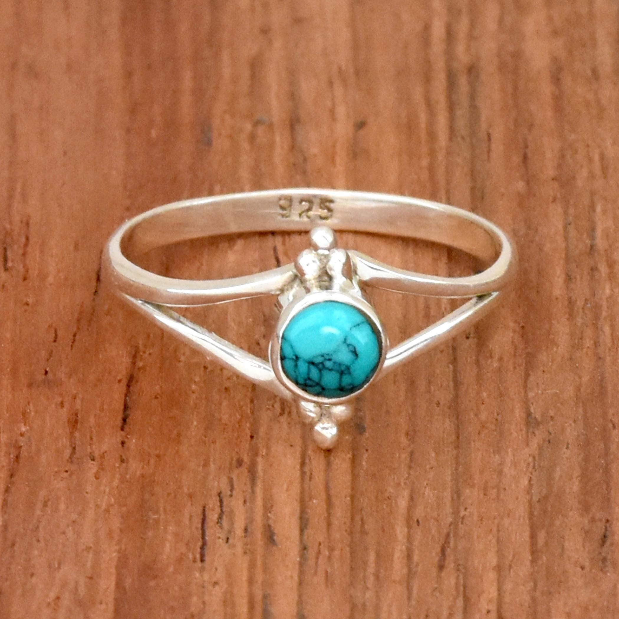Blauwe turkoois 925 sterlingzilveren ring - minimalistische splitband