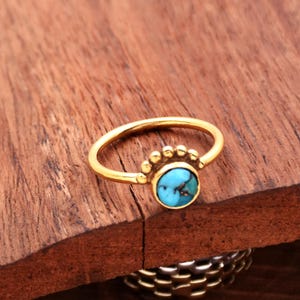Blue Copper Turquoise Ring: Gold Plated Sterling Silver Minimalist Band
