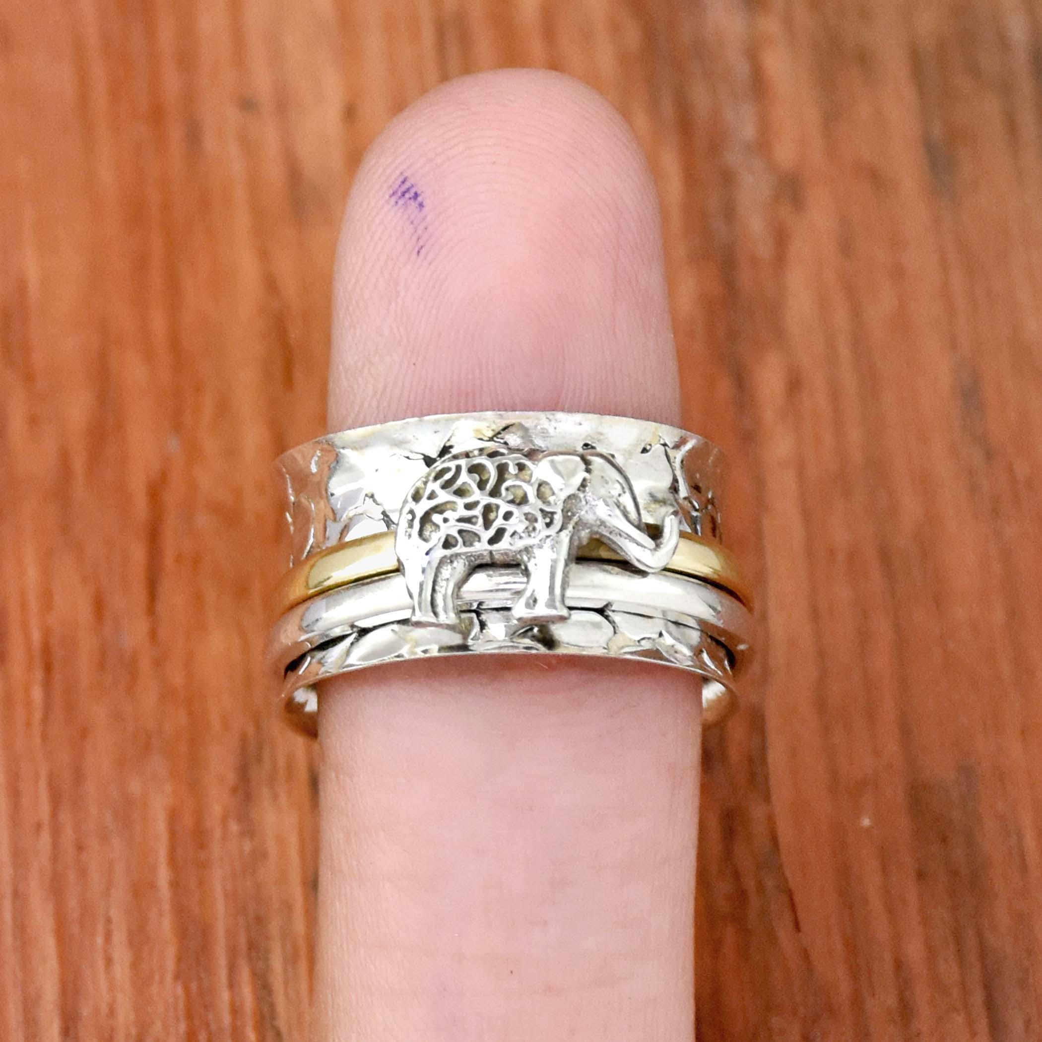 Elephant Spinner Ring: Sterling Silver & Brass Fidget Jewelry, Wide ...