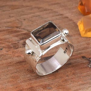 Handmade Octagon Smoky Quartz Ring: Sterling Silver Statement Ring