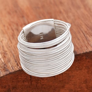 Sterling Silver Wire Wrap Ring: Wide Band Boho Statement Jewelry