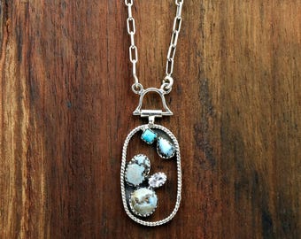 Golden Hill Turquoise Necklace: Sterling Silver Twisted Rope Border, Multi Stone Necklace, Boho Jewelry