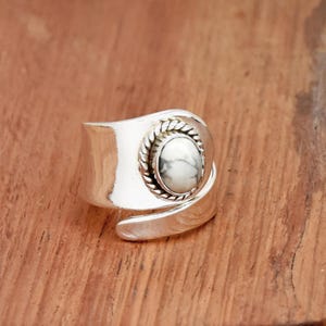 Natural white Howlite Ring, Handmade Ring, Adjustable Ring, 925 Sterling Silver Ring, Statement Ring Filigree Ring Anniversary Ring For Her