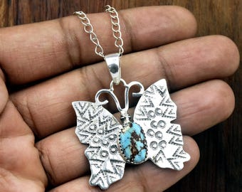Golden Hills Turquoise Butterfly Pendant Necklace, Southwestern Native American Inspired Jewelry