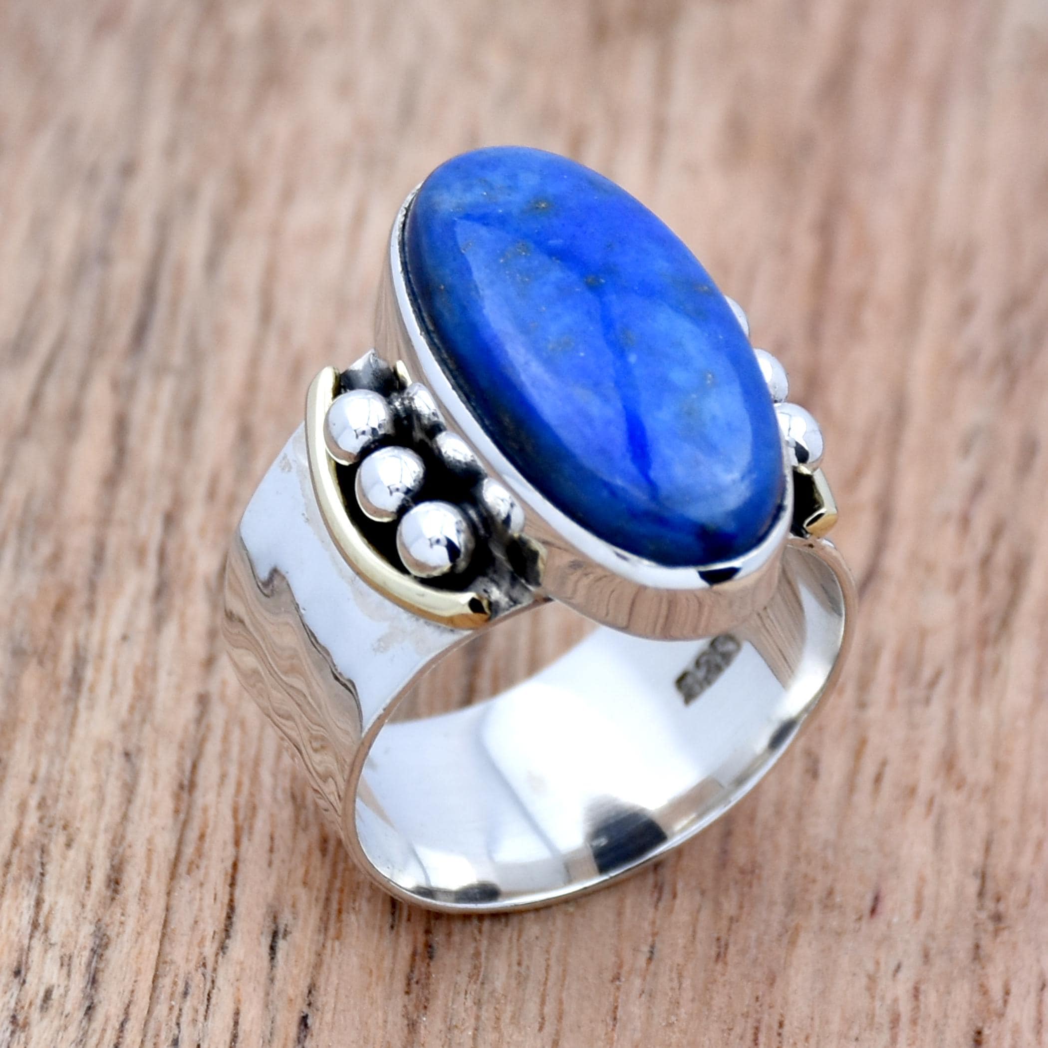 Handmade Lapis Lazuli Ring: Long Oval, 925 Sterling Silver
