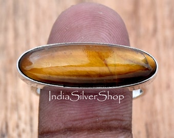 Tiger Eye Ring, Natural Stone Ring, Yellow Tiger Eye Ring, 925 Silver Ring, Handmade Ring, Vintage Ring, Big Gemstone Ring, Gift For Her