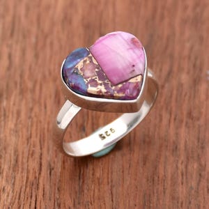 Pink Oyster Turquoise Ring Heart Shape Ring Oyster Turquoise Ring Pink Spiny Oyster Sterling Silver Ring Turquoise Ring Handmade Ring