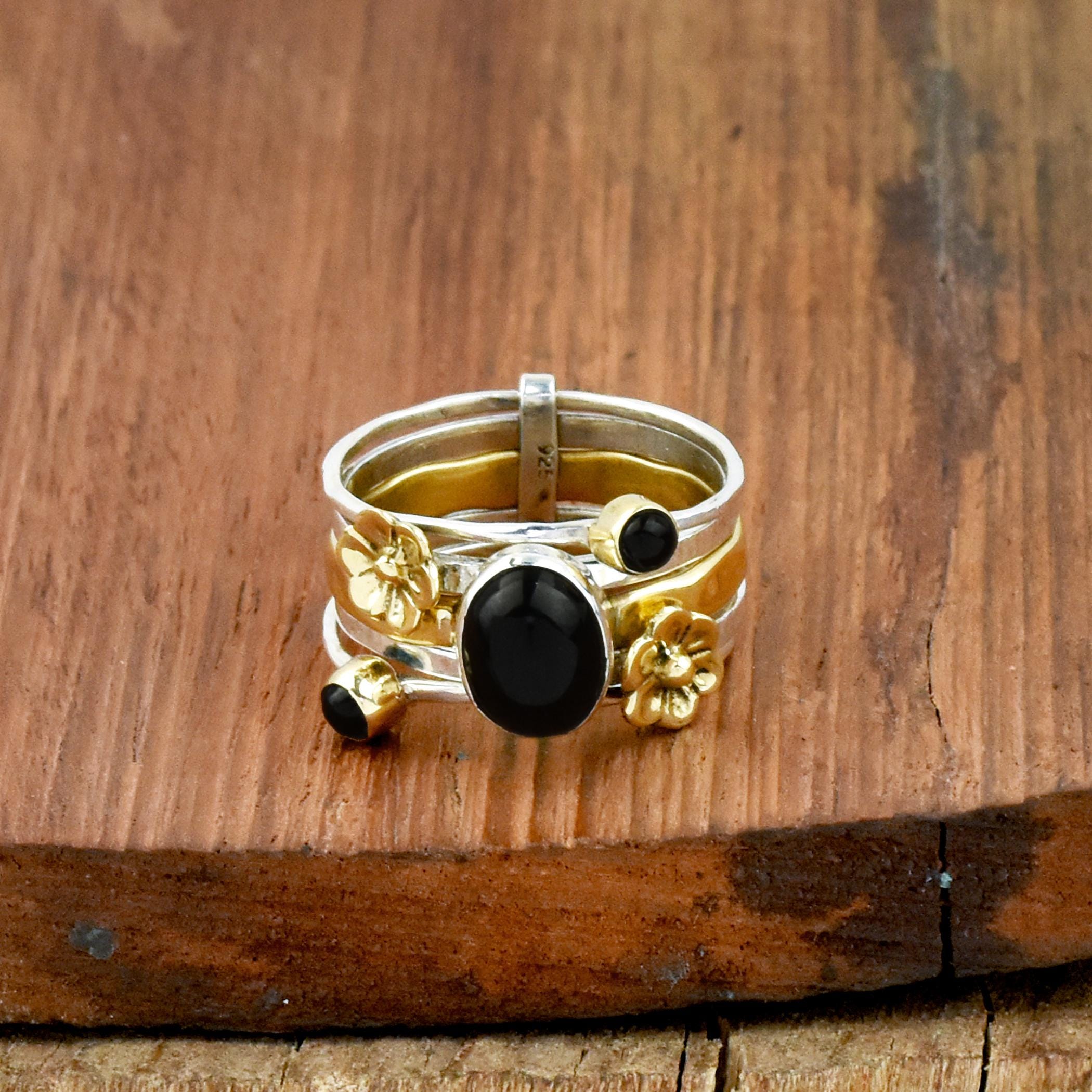 Anello Martellato Tondo Onice In Argento 925 E Onice | Giovanni Raspini