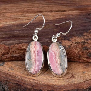 Natural Rhodochrosite Earrings 925 Sterling Silver Earrings, Statement Earrings, Oval Earrings Anniversary Earring, Handmade Jewelry for Her