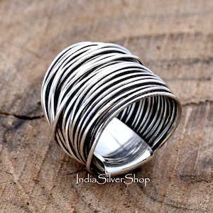 Handmade Wrap Ring Wraparound Silver Wire ring Sterling Silver Ring Statement Ring Silver wide wrap Ring Multi Layer Silver Wire Rings