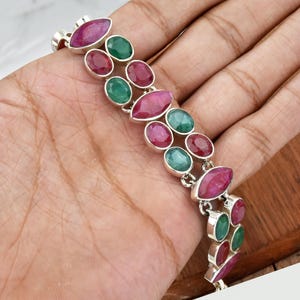 Indian Ruby and Emerald Bracelet 925 Sterling Silver Bracelet, Women&#39;s Bracelet, Toggle Bracelet, Wedding jewelry Perfect Gift for Her