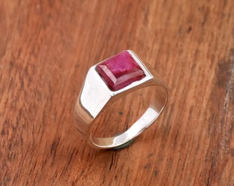 Anello da uomo con sigillo e rubino indiano: anello di fidanzamento da uomo in argento sterling 925 con pietra quadrata.