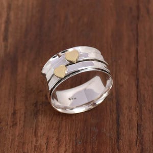 Sterling Silver Heart Spinner Ring: Brass Fidget Anxiety Ring