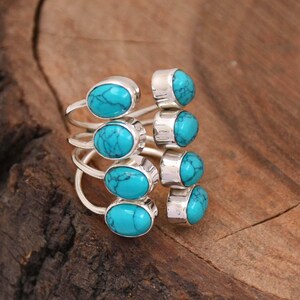 Blue Turquoise Sterling Silver Multi Band Ring: Handmade Boho Statement Ring