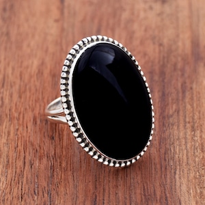 Handmade Filigree Black Onyx Ring: 925 Sterling Silver Boho Jewelry