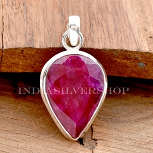 Indian Ruby Pendant, 925 Sterling Silver Pendant, Boho Pendant, Faceted Ruby Pendant, Designer Pendant, Anniversary Pendant, Gift For Her