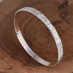 Handmade Textured Sterling Silver Bangle - Boho Wedding Jewelry