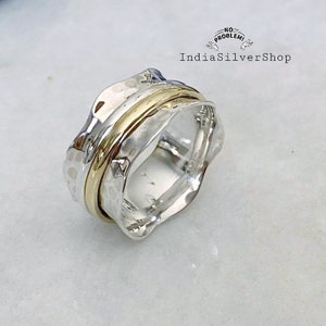 Gehämmerter Spinnerring, Spinnerring aus gemischten Metallen, zweifarbiger Spinnerring aus Sterlingsilber, Meditationsring, Fidget-Ring aus 925er Sterlingsilber Bild 3