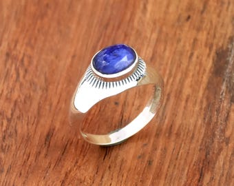 Anello da uomo con zaffiro blu indiano: anello con sigillo a fascia larga in argento sterling 925