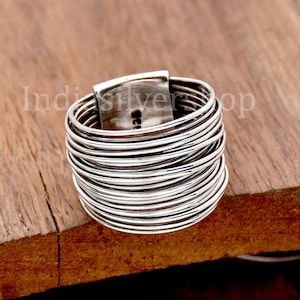 Handmade Wrap Ring Wraparound Silver Wire ring Sterling Silver Ring Statement Ring Silver wide wrap Ring Multi Layer Silver Wire Rings