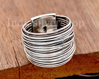 Handmade Wrap Ring Wraparound Silver Wire ring Sterling Silver Ring Statement Ring Silver wide wrap Ring Multi Layer Silver Wire Rings