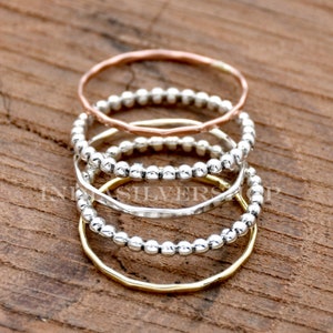 Stack Rings, 925 Sterling silver stacking rings, dainty sterling rings, Set Of 5 Rings, Beaded Band Ring, stackable rings, Gift For Her