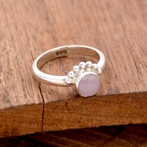 Rose Quartz Ring 925 Sterling Silver Ring Round Stone Ring, Minimalist Ring, Pink Crystal Ring, Statement Ring Anniversary Ring Gift for Her