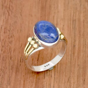 Lapis Lazuli Ring, 925 Sterling Silber Ring, zweifarbiger Ring, Ovaler Edelsteinring, Statementring, Spaltbandring, Damenring filigraner Ring