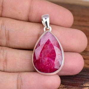 Pear Ruby Pendant: 925 Sterling Silver Gemstone Birthstone