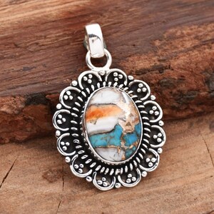 Oyster Copper Turquoise Pendant, 925 Sterling Silver Pendant Statement Pendant Oval Gemstone Filigree Pendant Oxidized Pendant Gift for Her
