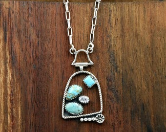 Mixed Turquoise Necklace, Sterling Silver Boho Tribal Necklace, Southwestern Statement Jewelry,