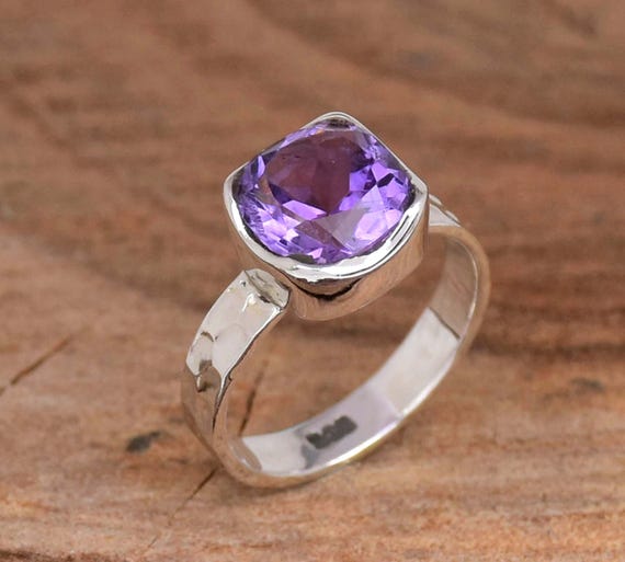 Bague Argent Massif Avec Perle D'améthyste - Taille 64 - Occasion - Pierre Violette