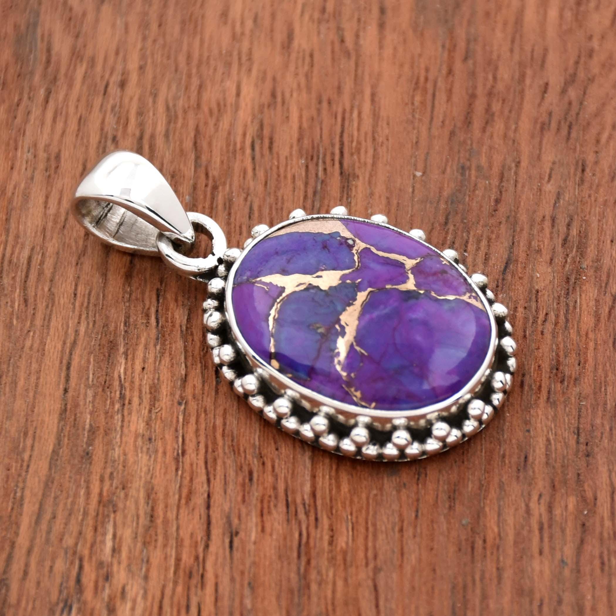The classy trailer bar necklace purple Mojave turquoise Vintage Purple Mojave Turquoise Pendant: Sterling Silver  main image 3