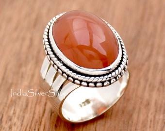 Carnelian Ring, 925 Sterling  Silver  Ring, Oval Gemstone Ring, Handmade Ring, Women's Ring. Triple Band Ring, Gift RingValentines day gift