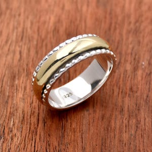 Narrow Silver Spinner Ring, 925 Silver and Brass Ring, Plain Spinner Ring, handmade Ring, Anxiety Ring, Thumb Ring, Spinner Ring For Woman