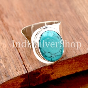 Blue Turquoise Ring, 925 sterling Silver Ring, Adjustable ring, Huge Ring, Wide Band ring. Blue Stone Ring, Boho Ring, perfect Gift For Her image 4