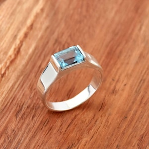 Blue Topaz Men&#39;s Ring, 925 Sterling Silver Ring Handmade Ring Anniversary Ring, Ring For Man, December Birthstone Ring Birthday Gift For Him